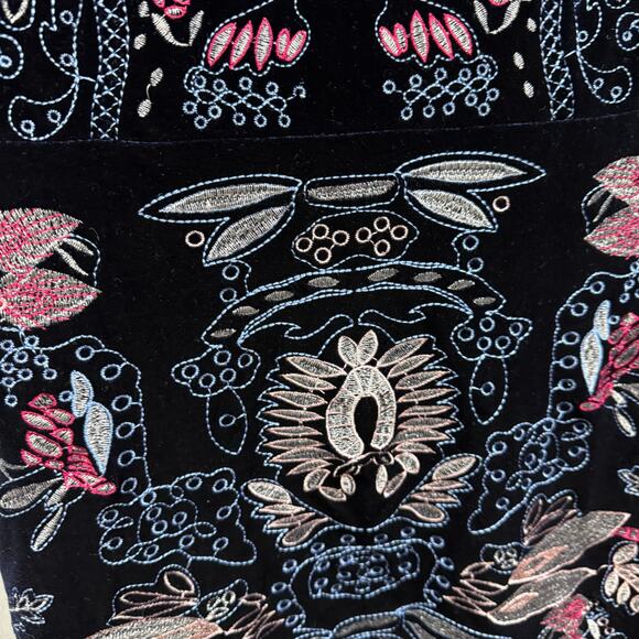 Foxiedox Yolanda Velvet Embroidered Dress Navy Multi V-Neck Cap Sleeve XS - Picture 6 of 7